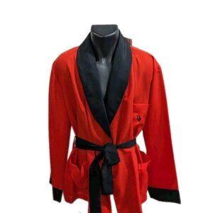 Christian Dior Vintage Red Smoking Jacket Lounge Robe Silk Mens Large